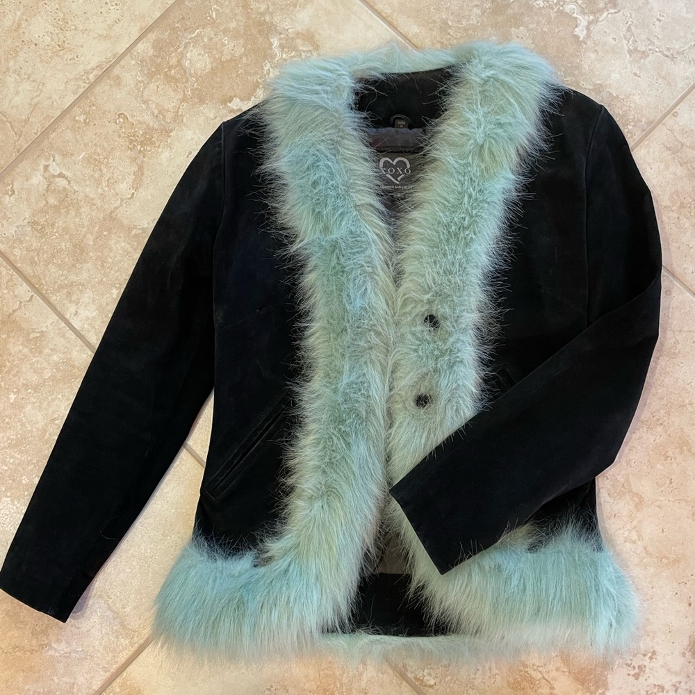 XOXO Black Suede Jacket with Faux Fur Trim - Size Small